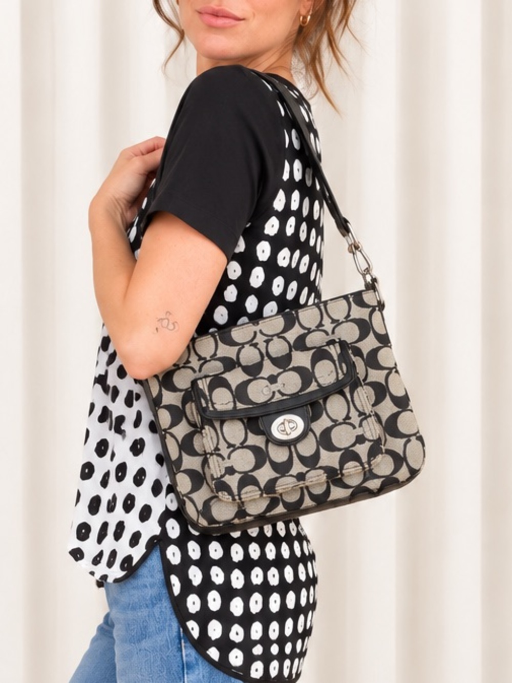 Coach Signature C Jacquard Crossbody Bag Black Gray Vintage